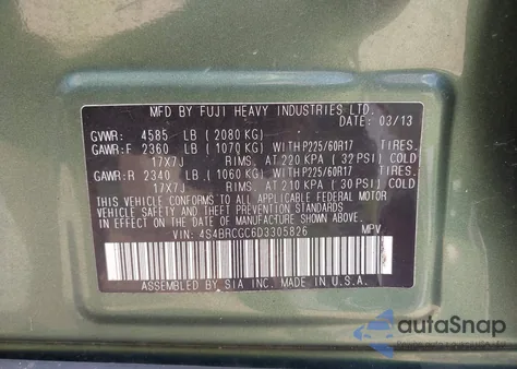 2013 Subaru Outback 2.5I Premium из США, поврежденный, VIN 4S4BRCGC6D3305826